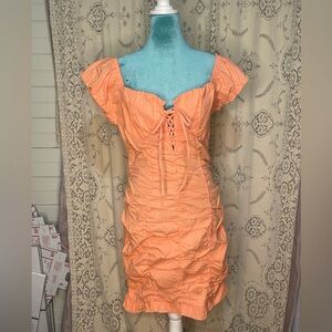 Haute monde: mini salmon ruched milkmaid dress